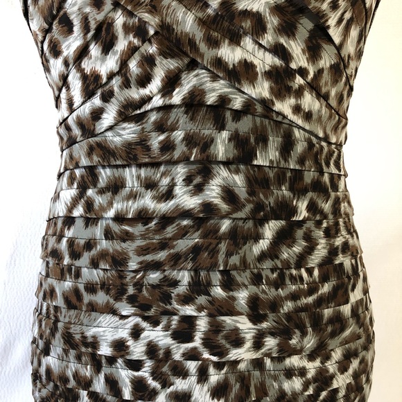 Adrianna Papell Animal Print Fitted Pleated Dress - Picture 2 of 8